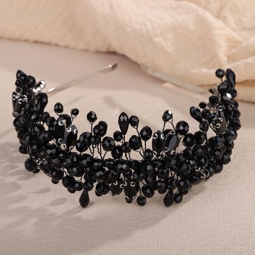 Octwine Vintage Bridal Gold Green Headpiece Handmade Wedding Headband Hair Vine Rhinestoens Headband Bridal Wedding Hair Accessories (Black, Width1.9inches) - color: Black