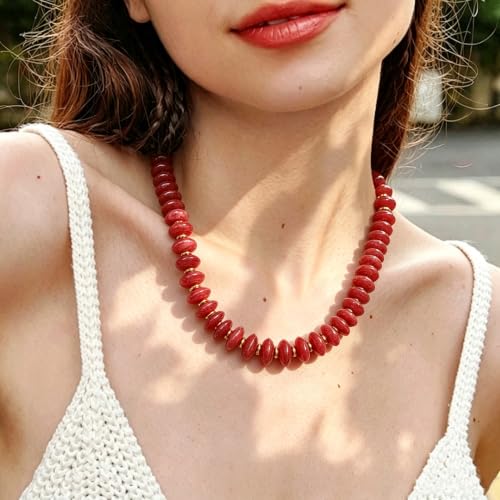 Resin Chunky Beaded Necklace for Women,Vacation Jewelry | Acrylic Beads,Boho Summer Beach Handmade Jewelry,Trendy Bold Statement Beaded Necklace,Birthday Gift for Women - color: Red