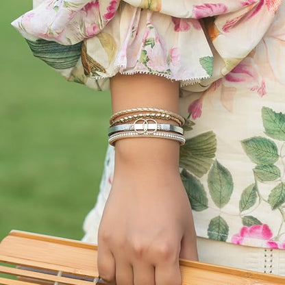 Chunky Boho Leather Wrap Bracelets Cowgirl Beaded Circle Western Jewelry | Stackable Infinity Layered Bohemian Magnetic Clasp Cuff Statement Fashion Colorful Country Hippie Outfits for Women Trendy - color: Gold/Silver