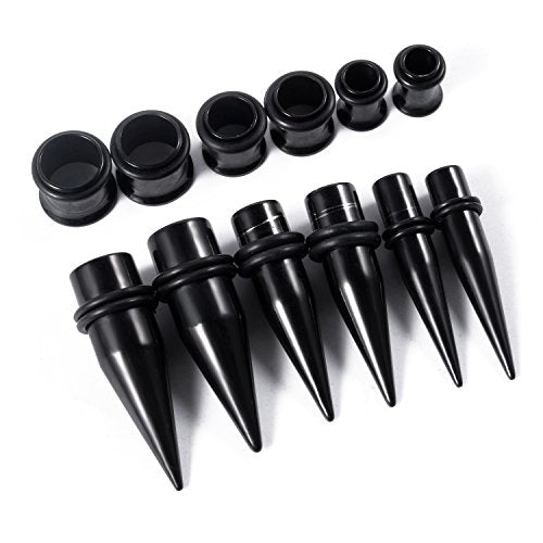 36pcs Ear Stretching Kit 14G-00G Surgical Steel Tapers Tunnels Gauges Set for Starter Women and Men Expanders Body Piercing Jewelry - color: Black