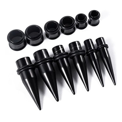 36pcs Ear Stretching Kit 14G-00G Surgical Steel Tapers Tunnels Gauges Set for Starter Women and Men Expanders Body Piercing Jewelry - color: Black