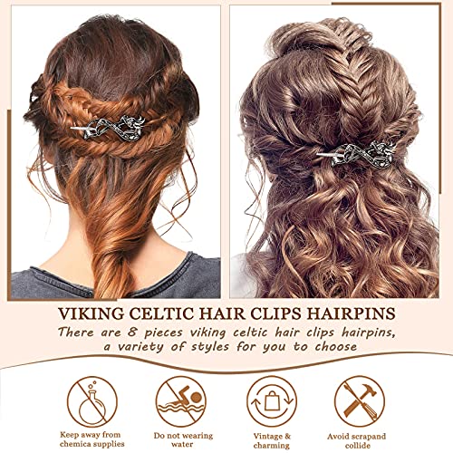 WILLBOND 8 Pcs Viking Celtic Hair Clips Vintage Celtic Knot Hair Slide Sticks Retro Silver Alloy Barrette Hairpins Viking Jewelry Accessories for Women Girls Scarf Sweater Gifts(Classic) - style: Classic