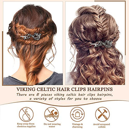 WILLBOND 8 Pcs Viking Celtic Hair Clips Vintage Celtic Knot Hair Slide Sticks Retro Silver Alloy Barrette Hairpins Viking Jewelry Accessories for Women Girls Scarf Sweater Gifts(Classic) - style: Classic