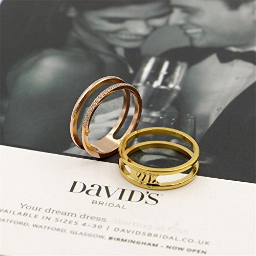 Women's Stainless Steel Cubic Zirconia Ring Knuckle Midi Stacking Double Lines Eternity Bands - color: Gold