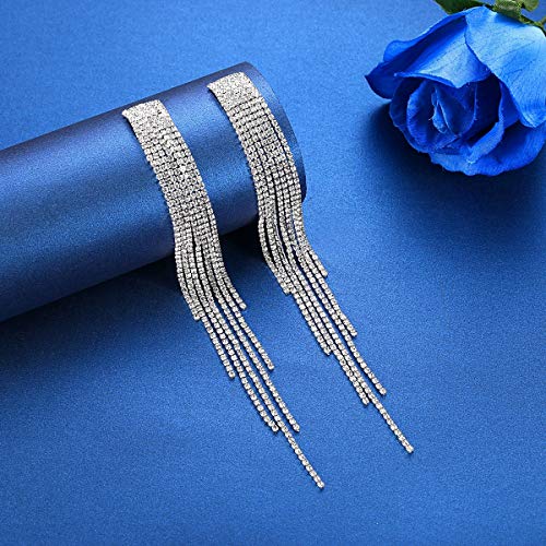 Silver Rhinestone Crystal Bridal Chandelier Long Tassels Dangle Earrings for Wedding - color: A-1
