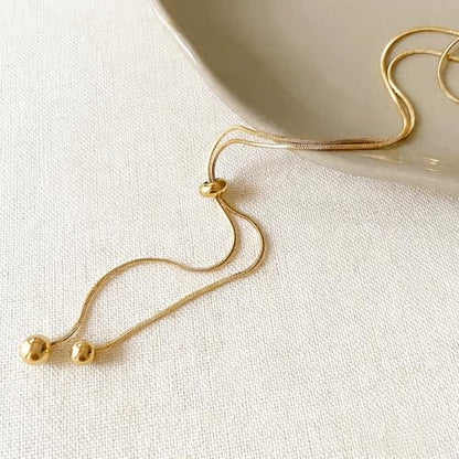 18K Gold Plated Lariat Necklace for Women, Long Gold Y Necklace | Adjustable Long Gold Necklace for Women, Sliding Bead Lariat Design, Y Pendant Necklace, No Clasp Layering Jewelry