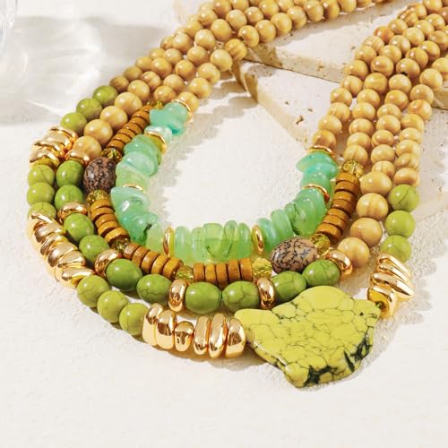 Turquoise Jewelry for Women Chunky Beaded Necklaces Boho Statement Necklace Layered Turquoise Necklaces for Women Fashion Gift - color: Green