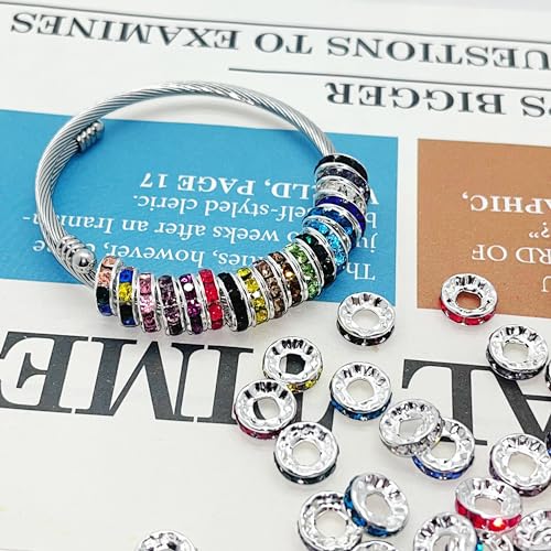 100pcs Large Hole Rhinestone Spacer Beads 10mm Silver Plated Czech Crystal Rhinestone for DIY Jewelry Making Charms Bracelet (Mix) - color: Mix