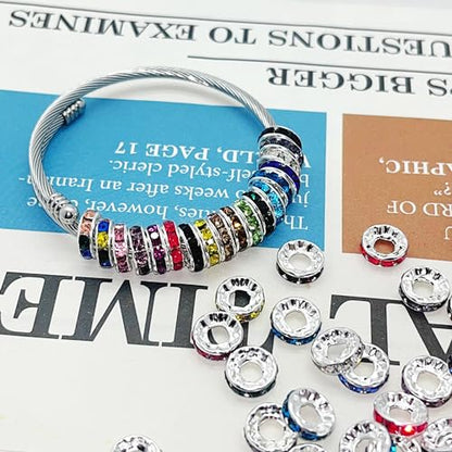 100pcs Large Hole Rhinestone Spacer Beads 10mm Silver Plated Czech Crystal Rhinestone for DIY Jewelry Making Charms Bracelet (Mix) - color: Mix