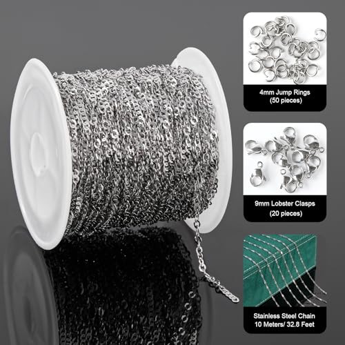 UMAOKANG 32.8 Feet Stainless Steel Jewelry Making Chains Delicate Singapore Link Chain Women Necklace DIY - color: Singapore Silver
