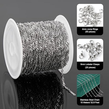 UMAOKANG 32.8 Feet Stainless Steel Jewelry Making Chains Delicate Singapore Link Chain Women Necklace DIY - color: Singapore Silver