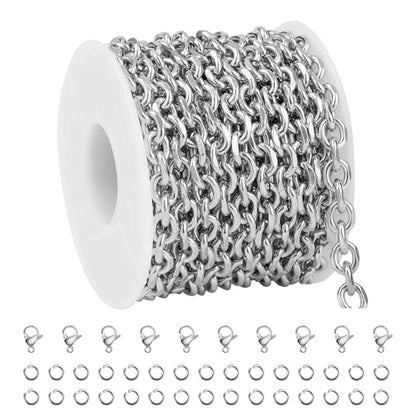 UMAOKANG Stainless Steel Jewelry Making Chain Roll Chunky Cable Chains | 5 Meters Silver Permanent Jewelry Chain Men and Women Necklace DIY Chain with Jump Rings and Lobster Clasps - color: 1.6 Silver Cable