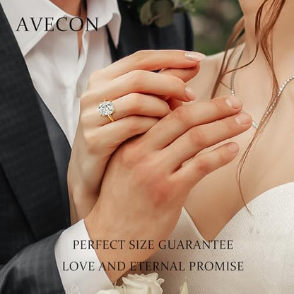 AVECON 3CT/5CT Elongated Cushion Cut Engagement Ring for Women, Promise Wedding Cubic Zirconia 14K Gold/White Gold Plated Band Size 5-9 - color: Gold-3CT