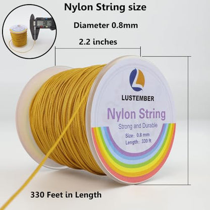 LUSTEMBER 0.8mm Nylon String, Strong Bracelet String, Durable Nylon Cord for Jewelry Making, Bracelets, Beading, Necklaces, Rattail Braiding, Kumihimo, Wind Chimes, Blinds and Handicrafts - size: Gold