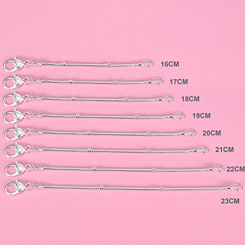 RUBYCA 5pcs White Silver Plated Heart Lobster European Snake Chain Bracelet fit Charm Beads 8.7" - color: 5pcs, size: 22 CM