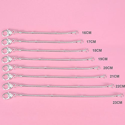 RUBYCA 10pcs White Silver Plated Heart Lobster European Snake Chain Bracelet fit Charm Beads 6.7" - color: 10pcs, size: 17 CM