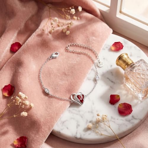 Initial Bracelet for Women 925 Sterling Silver Heart Angel Wings Initial Bracelet Anniversary Birthday Mothers Day Jewelry for Mom Her Wife - color: J