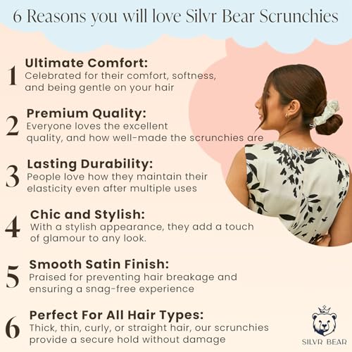 SILVR BEAR Luxury Satin Scrunchies, 9 Pack, Satin Hair Ties for thick & curly Hair, Scrunchies for Women and Girls - Pastel Shades - color: Pastel