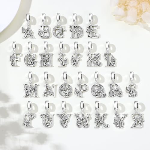 2 Pack 925 Sterling Silver Butterfly Letter Charms for Bracelets and Necklace Alphabet Initial Dangle Pendants Round Spacer Beads Pave Cubic Zirconia Jewelry Gift for Women - color: E Set