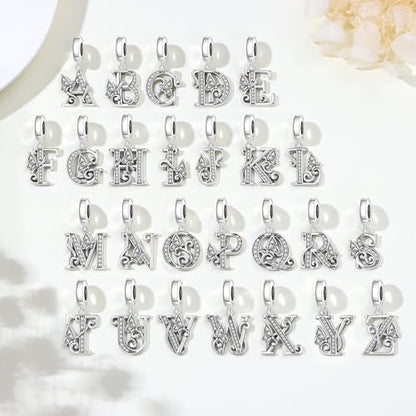 2 Pack 925 Sterling Silver Butterfly Letter Charms for Bracelets and Necklace Alphabet Initial Dangle Pendants Round Spacer Beads Pave Cubic Zirconia Jewelry Gift for Women - color: L Set
