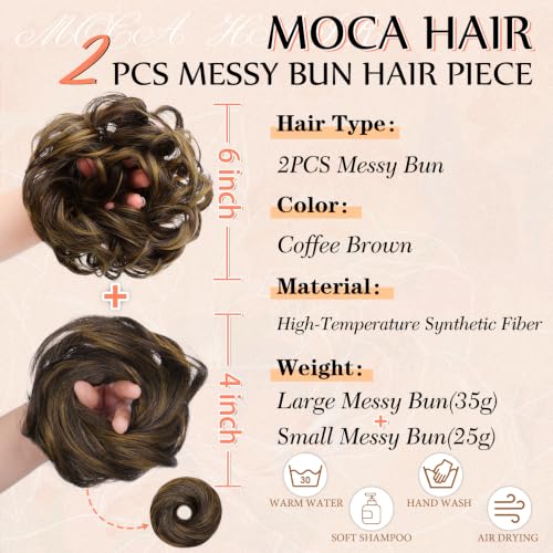 2PCS Messy Bun Hair Pieces Synthetic Hairpieces For Women Coffee Brown | Messy Bun and Donut Bun in one set for natural-looking volume and elegant updos for every occasion. - color: Coffee Brown