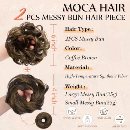 2PCS Messy Bun Hair Pieces Synthetic Hairpieces For Women Coffee Brown | Messy Bun and Donut Bun in one set for natural-looking volume and elegant updos for every occasion. - color: Coffee Brown