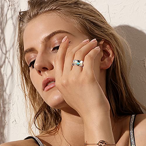 Magitaco Stainless Steel Spinner Rings Fidget Band Rings Moon Star Flower Butterfly Anxiety Rings for Women Men - color: Green Gem