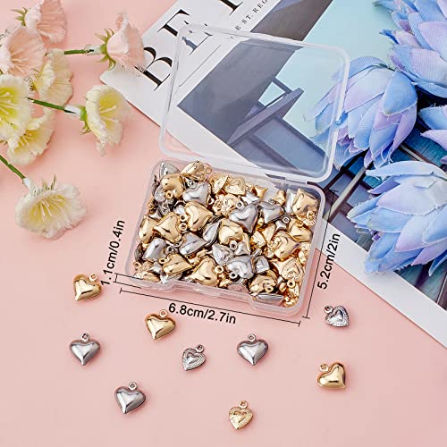 SUNNYCLUE 1 Box 120Pcs 6 Styles Valentine's Day Charms Metal Heart Charms Silver Heart Shaped Charms Gold 3D Love Charms for Jewelry Making Charms DIY Earring Necklace Bracelet Gifts Craft Supllies - color: 1 Box 120pcs 2 Colors 3d Heart Charms