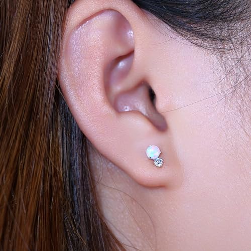 Limerencia G23 Pure Titanium Hypoallergenic Earrings | F136 Implant Grade Titanium Jewelry for Sensitive Ears - color: CZ + White Opal