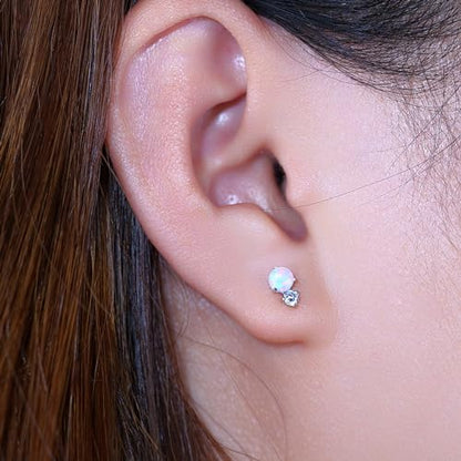 Limerencia G23 Pure Titanium Hypoallergenic Earrings | F136 Implant Grade Titanium Jewelry for Sensitive Ears - color: CZ + White Opal