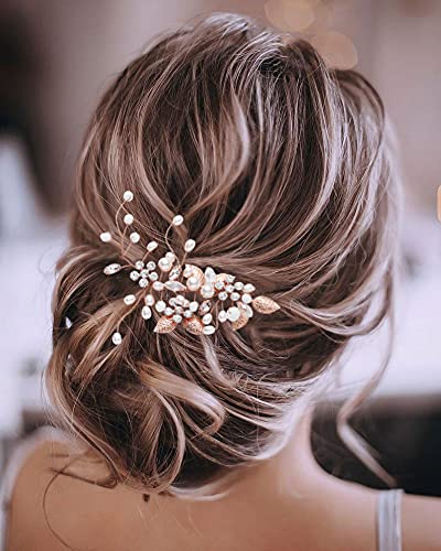 GORAIS Bride Wedding Hair Vine Pearl Bridal Headpieces Leaf Hair Accessories for Women and Girls(b-rose gold) - color: b-rose gold