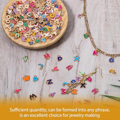 200 Pcs A-Z Metal Letter Charms for Jewelry Making, Capital Alphabet Charm Colorful Initial Charm Alphabet Enamel Pendant for DIY Bracelet, Necklace, Earrings, Jewelry Craft Making, Multicolor