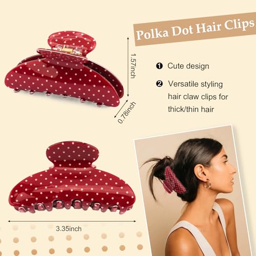 4Pcs Polka Dot Hair Claw Clips for Women, Cute Medium Trendy Claw Clips for Women Thick Thin Polka Dot Hair Accessories, Daily Wear, Gift - color: Black, Red, White, Brown