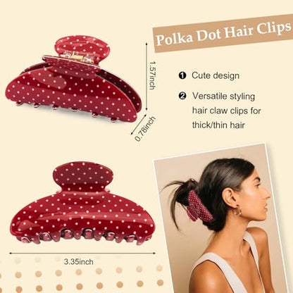 4Pcs Polka Dot Hair Claw Clips for Women, Cute Medium Trendy Claw Clips for Women Thick Thin Polka Dot Hair Accessories, Daily Wear, Gift - color: Black, Red, White, Brown