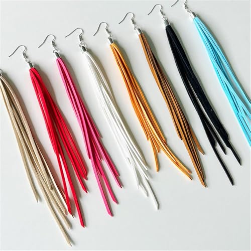 Leather Tassel Earrings Bohemian Tassel Fringe Dangle Earrings Boho Handmade Leather Feather Long Tassel Earrings Western Jewelry for Women - color: Yellow