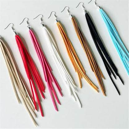 Leather Tassel Earrings Bohemian Tassel Fringe Dangle Earrings Boho Handmade Leather Feather Long Tassel Earrings Western Jewelry for Women - color: Yellow