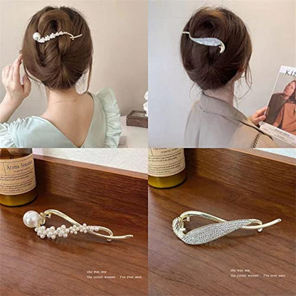 4PCS Hair Clip, Pearl Decor Banana Clip French Style Twist Hair Barrette Non Slip Jaw Hair Claws Hair Accessories