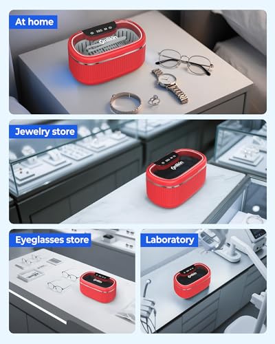 45KHz Ultrasonic Jewelry Cleaner, 5 Timer & 3 Power Modes, 35W Retainer Cleaner for Jewelry, Eyeglasses, Rings, Watch Strap, Dentures - Quiet <38dB, 20oz, 304 Stainless Steel (Red) - color: Red