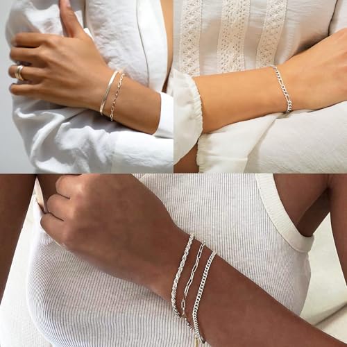 Gold Bracelets Sets for Women Waterproof | Non Tarnish Gold Plated Cuban Paperclip Link Chain Stackable，Trendy Jewelry Accessories Gifts for Women - style: 6Pcs BRACELET SET-02