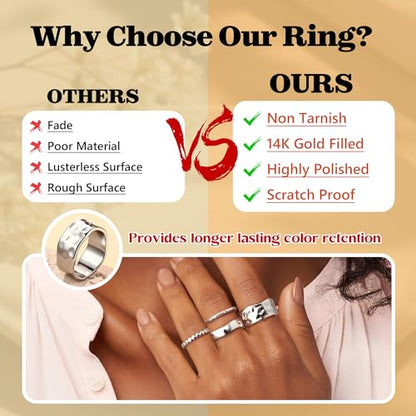 Stackable Chunky Gold Rings for Women Non Tarnish Dainty Silver Thumb Rings | 14K Gold Plated Stacking Rings Set,Trendy Gold Wedding Band Ring,Size 5-11 - color: Silver Plated