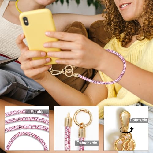 Crystal Phone Strap Crossbody Rhinestone Cell Phone Neck, Pink - color: Pink