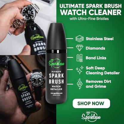 Sparklean SparkBrush Watch Cleaner - Pre-Filled Brush Kit, 200+ Cleans | Press, brush, rinse - pH-balanced ammonia-free formula safe on steel, gold, ceramic and vintage watches