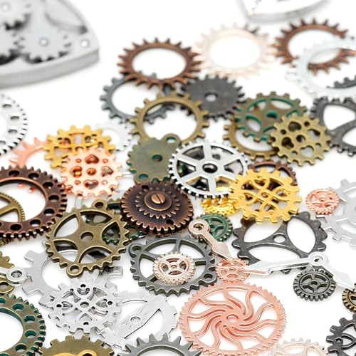 stino 100 G Mixed Style Metal Charms for Jewelry Making, Bulk Silver & Gold Plated, for Bracelet, Necklace, Earrings DIY Crafts - style: Gear
