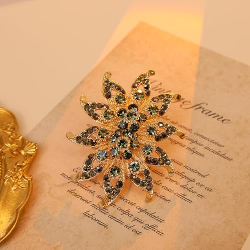 Elegant Big Crystal Flower Ring for Women Gold Rhinestone Floral Rings Open Finger Adjustable Crystal Flower Statement Ring Jewelry for Bridal Wedding - color: Flower 2 - grey