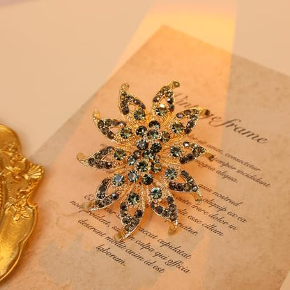 Elegant Big Crystal Flower Ring for Women Gold Rhinestone Floral Rings Open Finger Adjustable Crystal Flower Statement Ring Jewelry for Bridal Wedding - color: Flower 2 - grey