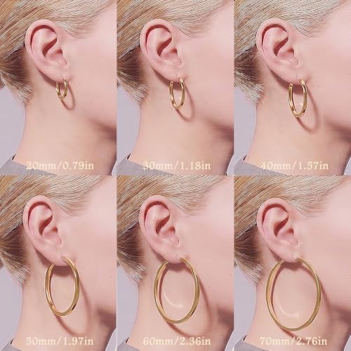 925 Sterling Silver Hoop Earrings Silver Hoops Earring Large Hoop Earrings | Jewelry for Her Gift Large Silver Hoop Earrings Hypoallergenic Thin Hoop Earring for Women Sensitive Ears 20/30/40/50/60/70mm - color: 30mm Gold
