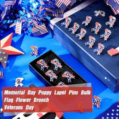 Tondiamo Patriotic Poppy Flower Brooch Pins 4th of July Poppy Pins 250th Lapel Brooch