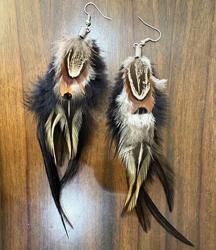 Bohemian Pheasant Peacock Long Feathers Statement Earrings Handmade Natural Lightweight Feather Dangle Earrings for Women (ea000071) - color: Black B