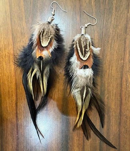 Bohemian Pheasant Peacock Long Feathers Statement Earrings Handmade Natural Lightweight Feather Dangle Earrings for Women (ea000071) - color: Black B