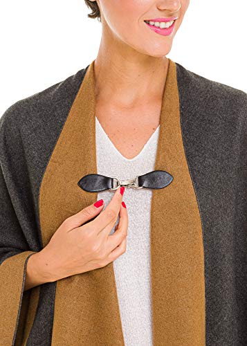 Clip Holder Buckle Clasp Pin for Poncho Cape Cardigan Wrap Shawl Accessories - color: Black with Silver Clamps